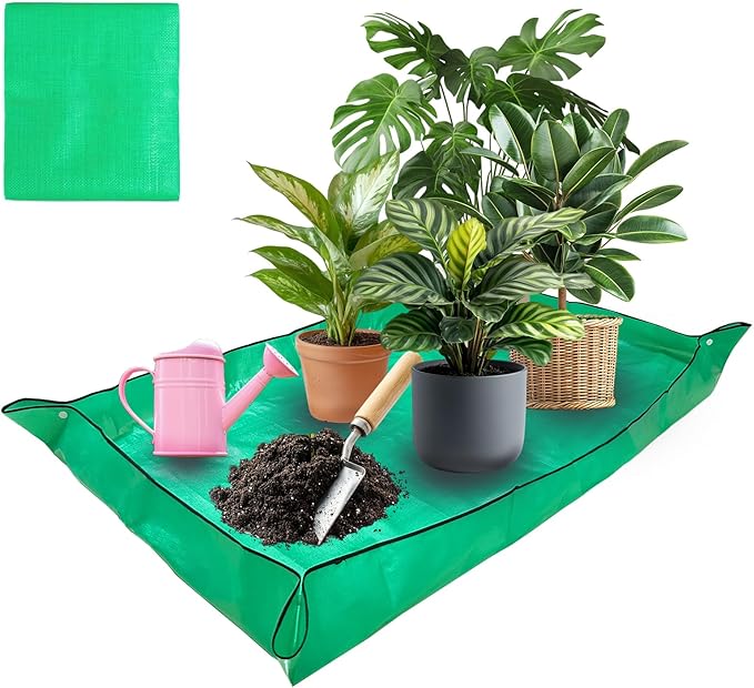 59" x 39" Extra Large Plant Repotting Mat, Foldable Large Repotting Mat for Indoor Plants, Transplanting Houseplants, Pot Out, Mix Soil and Mess Control, Gardening Gifts for Plant Lover(Green)