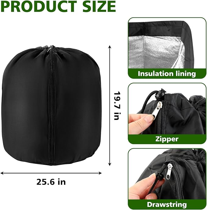 2 Pcs Plant Pot Winter Covers Protection - Potted Plant Freeze Protection Frost Jacket with Zipper Drawstring to Keep Outdoor Plants Flowers Shrubs Trees Warm (25.6" D x 19.7" H - Black)