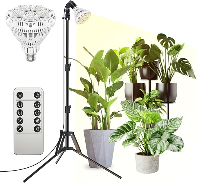 SANSI Grow Lights for Indoor Plants, 4 Dimmable Levels Br30 30W Full Spectrum Plant Lights for Indoor Growing, Tripod Stand Adjustable 30"-55" Plant Grow Light with Remote Control Auto Timer