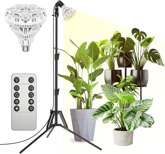 SANSI Grow Lights for Indoor Plants, 4 Dimmable Levels Br30 30W Full Spectrum Plant Lights for Indoor Growing, Tripod Stand Adjustable 30"-55" Plant Grow Light with Remote Control Auto Timer