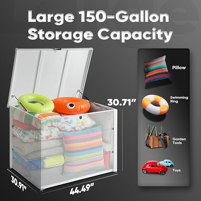 Quictent Deck Box outdoor 150 Gallon, Easy Assemble Metal Storage Box,Lockable Waterproof Weather-Resistant storage cabinet for Patio Furniture Cushions, Throw Pillows, Garden Tools and Pool Toy,White