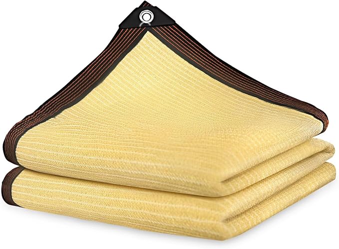 QNLONG Shade Cloth for Garden， 90% Beige Shade Net Mesh Tarp with Grommets Sun Shade Cover Tear Resistance for Plants Greenhouse Chicken Coop Vegetables Pergola 10x16FT