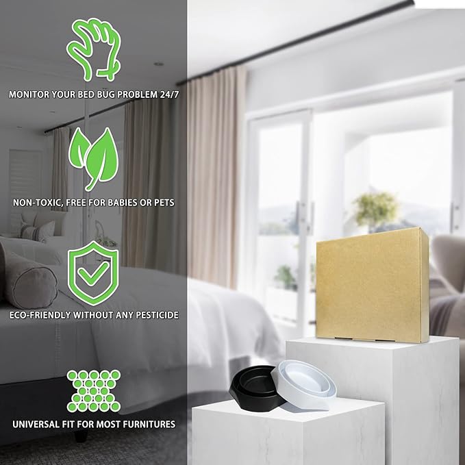 Bed Bug Interceptors with Anti Skid Pads | Bed Bug Traps and Detectors for Bedugs (White-8 Pcs)