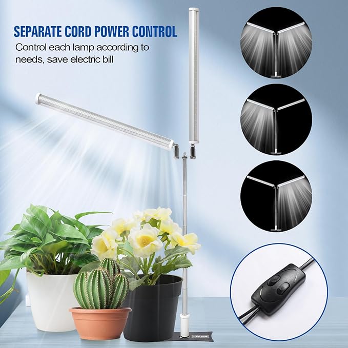 JCBritw Standing LED Grow Light，Adjustable Dual Head T12 Bar Plant Light, White 6500K Full Spectrum Plant Grow Lamp on Stand for Indoor Plants Seed Starting, Seedlings, Veg, Flower