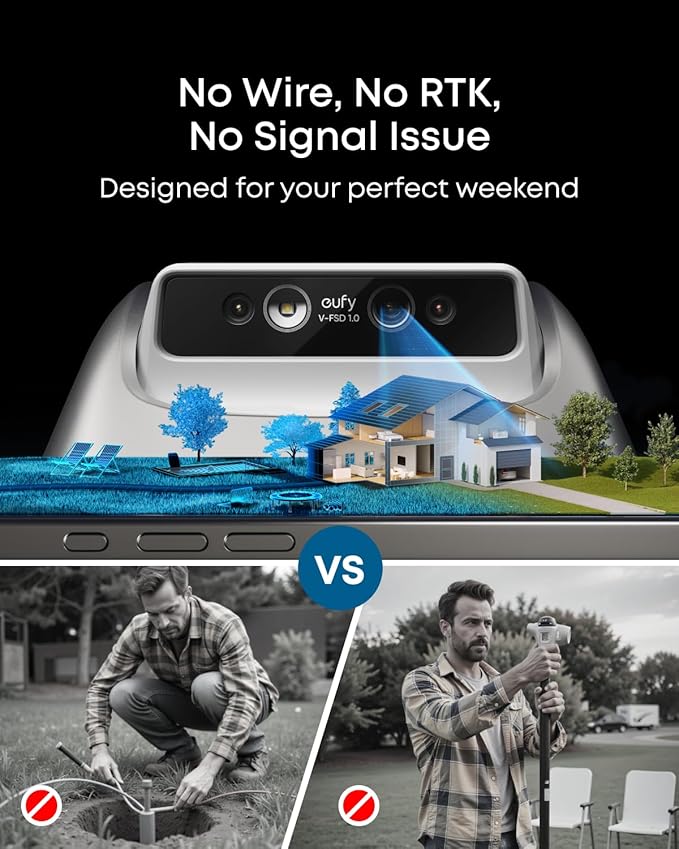 eufy E15 Robot Lawn Mower,Max 0.2 Acres,Wireless Robot Mower with Auto Mapping,Vision Navigation,Multi-Zone Management,Robotic Lawnmower with AI Obstacle Avoidance,APP Control,18°Slope,Cut Height1-3"