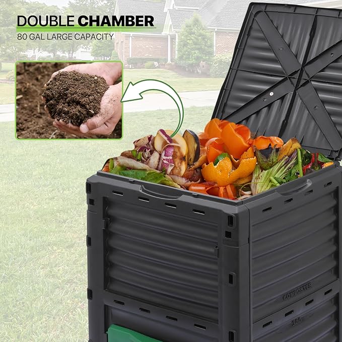 Magshion 80 Gal Garden Composer Bin from BPA Free Material, Large Compost Bin All-Season Outdoor Compost Box Easy Assembling, Lightweight, Fast Creation of Fertile Soil