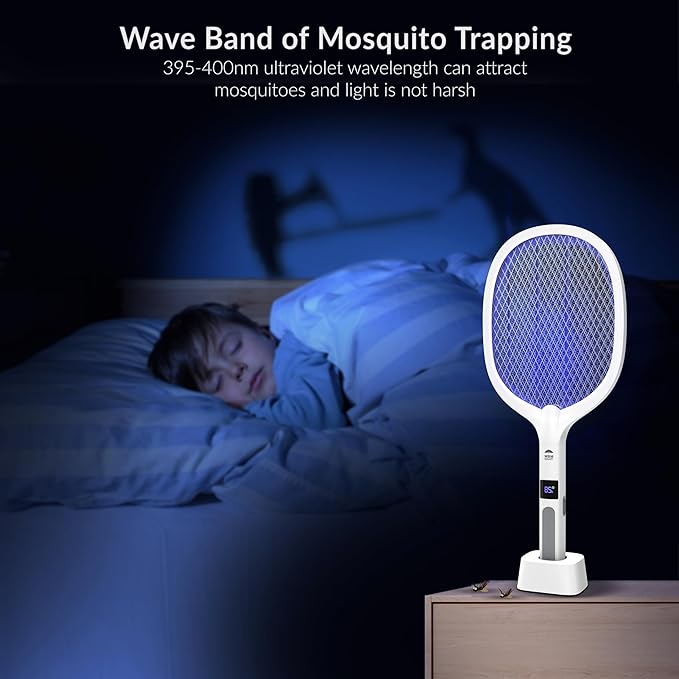 2 in 1 Electric Bug Zapper, Mosquitoes Trap Lamp & Racket, USB Rechargeable Electric Fly Swatter for Home and Outdoor Powerful Grid 3-Layer Safety Mesh Safe to Touch, Pack of 2