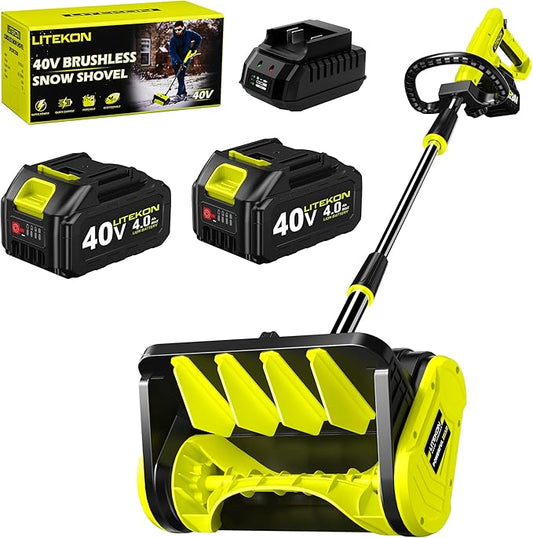 40V Brushless Cordless Snow Shovel, 13-Inch Electric Snow Blower with 2X 4.0Ah Batteries & Charger, Battery-Powered Snow Removal with 16.5FT Throw Distance for Patio, Deck, Driveway,Green