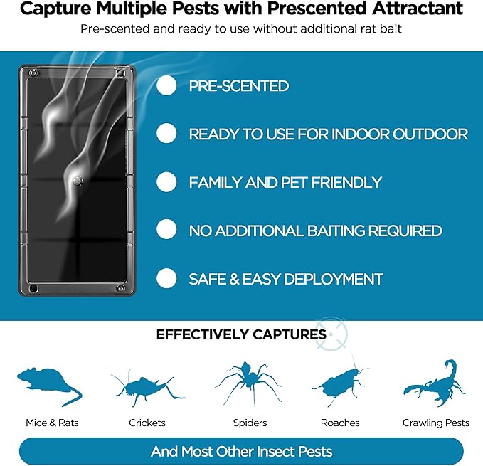 Glue Traps for Mice 12 Pack, Mouse Rat Taps, Extra Strength, Pre-Baited Adhesive Sticky Boards, Heavy Duty Glue Traps for Snake, Lizard, Insect, Safe Home Pest Control