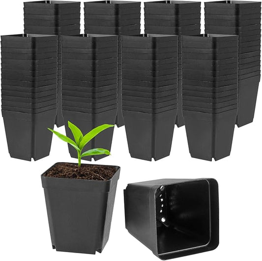 120 Pieces 2.7 Inch Plastic Square Nursery Pot, Transplant Planting Pots Greenhouse Supplies, Durable Plastic Flower Pots for Seedlings Black