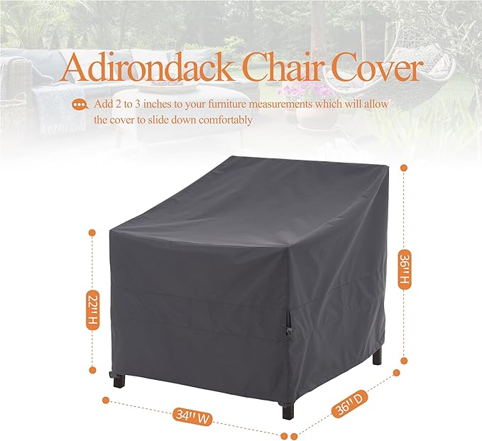 Grey Patio Chair Covers, Heavy Duty Waterproof Outdoor Adirondack Covers, Tolix Chairs, 34" W x 36" D x 36" H, 2 Pack