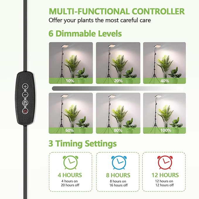 LBW Grow Lights for Indoor Plants, 96 LEDs Full Spectrum Standing Plant Grow Light with 4/8/12H Timer, 6 Dimmable Levels,68" Adjustable Tripod, Floor Grow Lamp for Tall Large Indoor Plants Growing