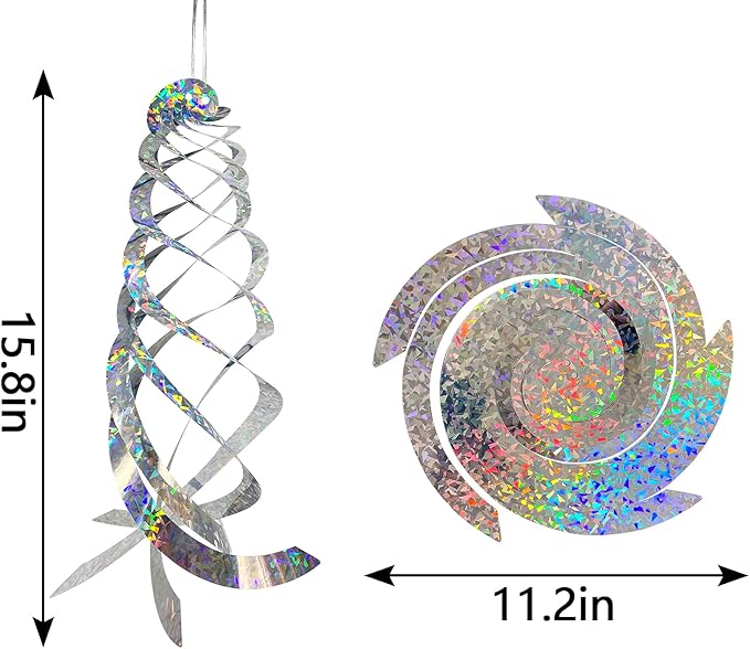 Sfcddtlg 4Pcs Bird Repellent Spiral Reflectors-15.8 Inch Hanging Reflective Bird Deterrent Device for Drive Birds Woodpeckers Pigeons Geese Away from The House Garden Swimming Pool