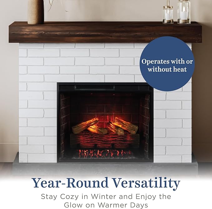 Country Living - Jackson Fireplace Mantel Package, WiFi Enabled 28” Fireplace Insert, White Brick Mantel Surround, Alexa/WiFi Enabled, 1500W