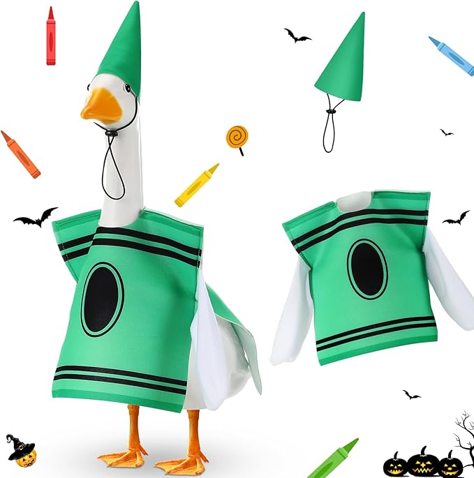 Geyoga Halloween Goose Crayon Costume Porch Goose Outfits 23" Fall Geese Clothes Classroom Lawn School Garden Patio Yard Outdoor Decorations(Green,Crayon)