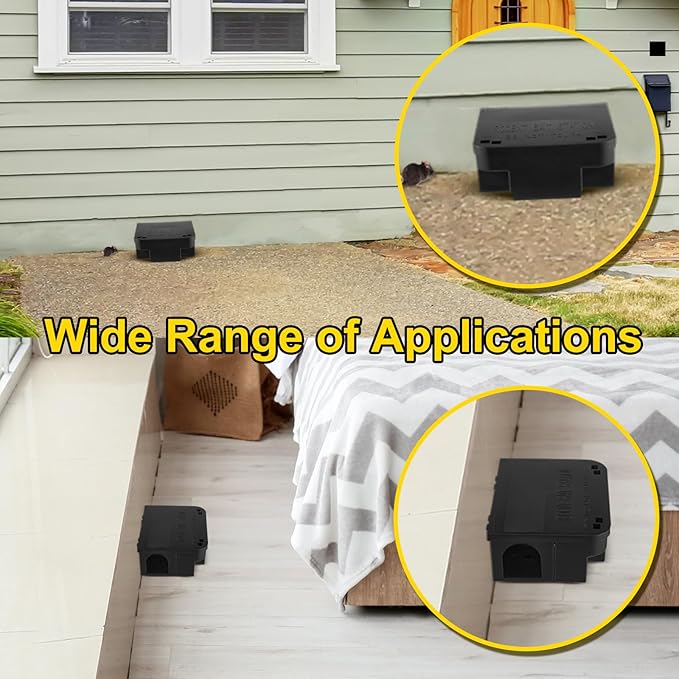Qualirey 4 Pcs Rat Bait Station 8.86 x 7.28 x 3.62 Inches Rat Traps with Openable Lid, Blocks Boxes with Keys for Big Mouse, Keeps Children and Pets Safe Indoor & Outdoor, Bait Not Included (Black)