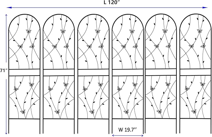 6 Pack Metal Garden Trellis 6FT Outdoor Garden Fence Rustproof Trellis for Climbing Plants Support Roses Flower Lawn Decoration, Black 71" Tall