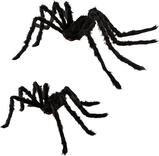 QBSM 2 Pcs Realistic Hairy Giant Spider Real Large Fake Spiders for Halloween Outdoor Decoration House Prank Prop (49.2''+35.4'')