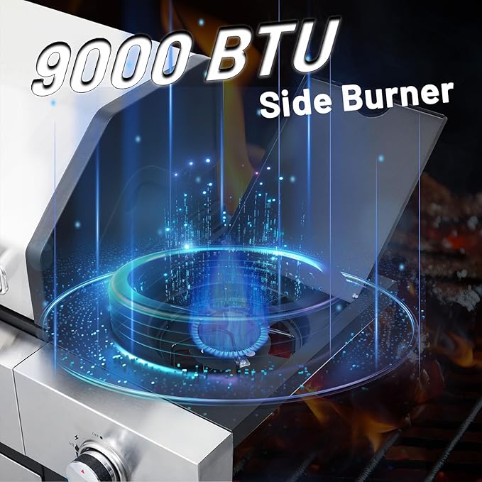 3-Burner Propane Gas BBQ Grill with Side Burner, 40,500 BTU Stainless Steel Gas Grill with Rain Cover for Outdoor, Camping, Barbecue Grilling Backyard Cooking (3+1 burner)
