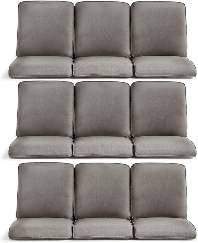 9-Piece Outdoor Patio Cushion Set - Fade & Water Resistant with Removable Olefin Cover, 22x24x4 Inch Memory Foam Cushions for Wicker Sectional Sofa – Grey/Regular