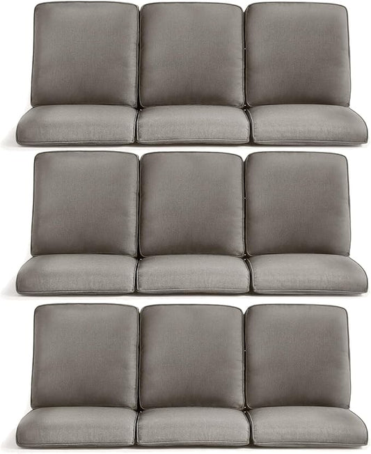 9-Piece Outdoor Patio Cushion Set - Fade & Water Resistant with Removable Olefin Cover, 22x24x4 Inch Memory Foam Cushions for Wicker Sectional Sofa – Grey/Regular