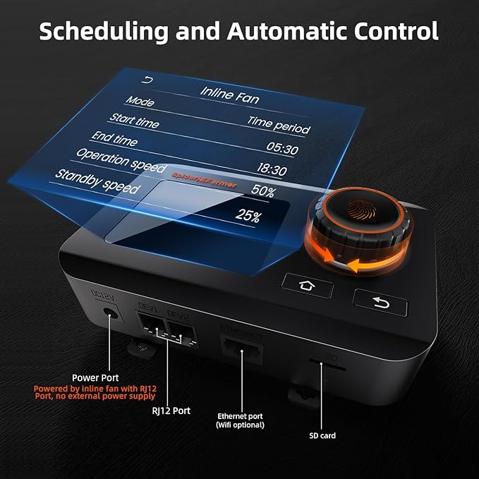 Spider Farmer 4 Inch Smart Inline Duct Fan with GGS Temperature Humidity Controller, WiFi Integrated App Control, 205 CFM Ventilation Exhaust Fan for Heating Cooling Booster, Grow Tents, Hydroponics