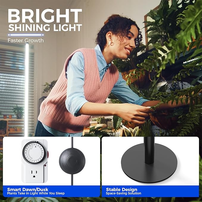 Barrina T10 Pro Standing Grow Light with Timer, 42W, 5000K, Full Spectrum Vertical Tall Grow Lights for Indoor Plants, Wide Coverage, 4FT to 5.6FT Height with Foot Switch, for Flower and Tall Plants