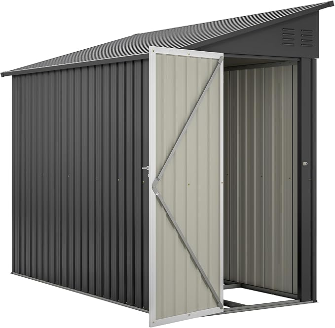 4×8 FT Outdoor Metal Storage Shed,Heavy-Duty Lean to Storage Shed with Floor Base,Garden Tool Metal Storage House W/Lockable Door and 2 Air Vents,Weather Resistant,for Backyard,Patio,Lawn,Black
