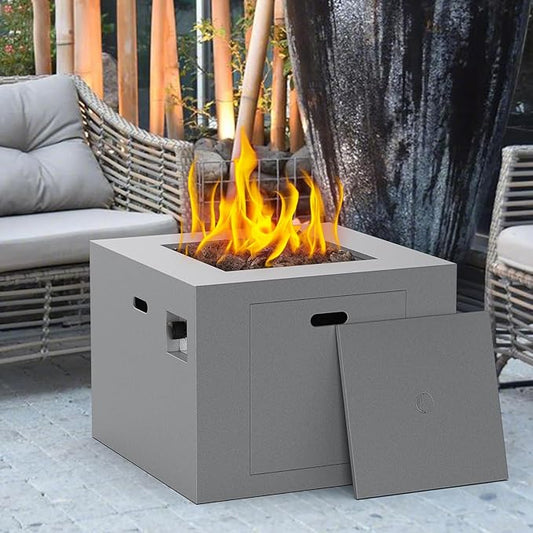 32 Inch Outdoor Fire Pit Table, 50,000 BTU Square Propane Fire Pit with Lid, Lava Rocks, Weatherproof Cover, Alloy Steel Gas Firepit Table for Outside Patio, CSA Certified, Gray
