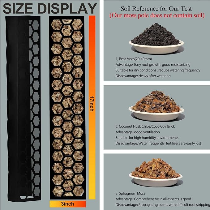 Plastic Moss Pole 4 Pack 17 Inch for Climbing Plants Monstera, Moss Pole Support for Indoor Plants, Plant Support for Monstera Work with Sphagnum Moss, Plant Lover Gifts