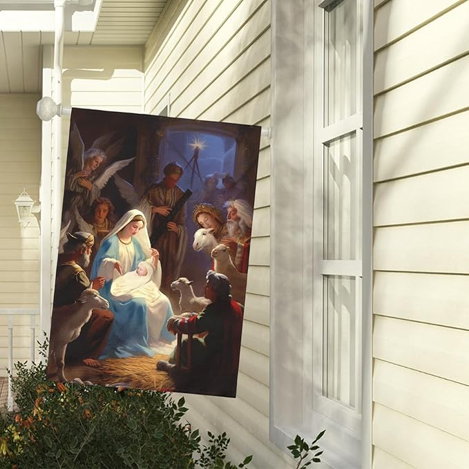 Nativity Garden Flags Religious Christma Yard Flag Winter Catholic Jesus House Banners for Holy Night Outside Double Sided Home Yard Farm Xmas Decor Outdoor 28 x 40 Inch