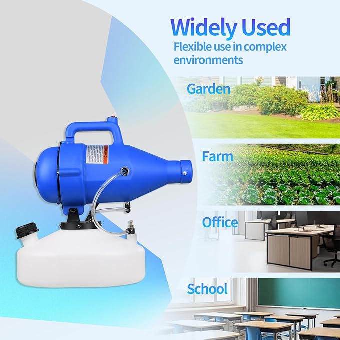 Portable ULV Fogger Machine with 4.5L Tank, Adjustable Spray Volume, 30ft Range, 16.4ft Cord, Cold Mist Disinfectant Sprayer, Lightweight Handheld for Hotel, School, Church, Yard