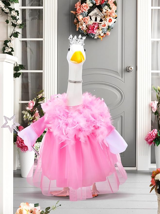Outus Princess Goose Outfits Princess Skirt for Porch Goose 23 Inch Holiday Lawn Funny Geese Cloth for Princess Themed Birthday Parties Spring Baby Shower Yard Garden Outdoor Decor