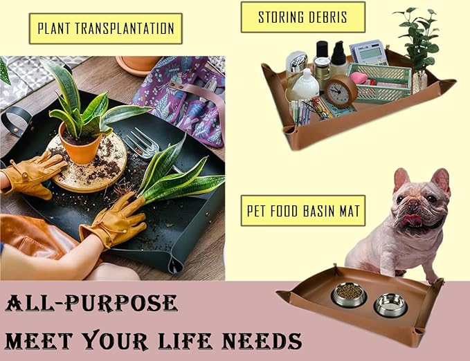Plant Repotting Mat,Waterproof Leather Plant Transplanting Mats,Indoor Succulent Potting Mat for Change Soil and Watering,Portable Gardening Mats for Transplant and Mess Control (30" X 18",Brown)