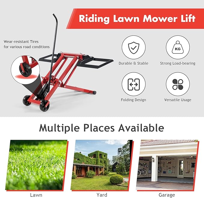 IRONMAX Lawn Mower Lift, 500 LBS Weight Capacity, Zero Turn Mower Hydraulic Jack with Non-Slip Wheels, Adjustable Riding Lawn Tractor Lift for Maintenance and Repair