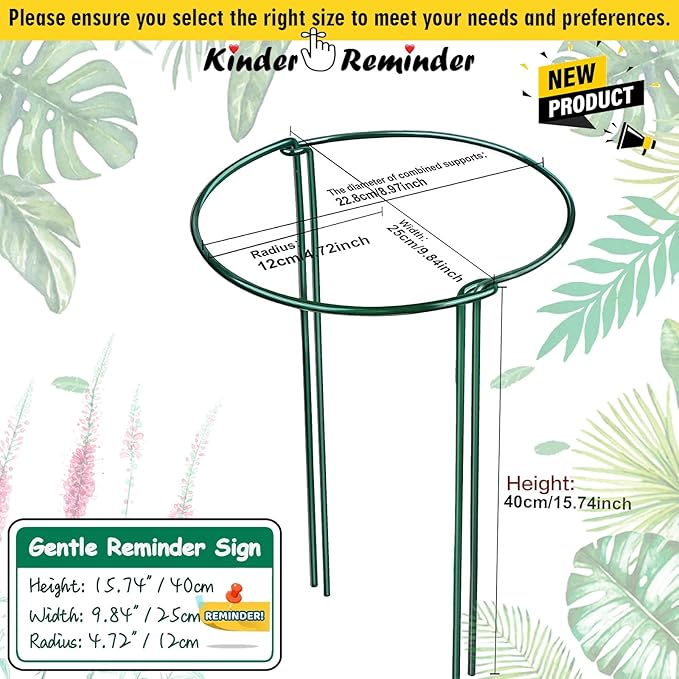 6-Pack Snake Plant Support Stakes, Half-Round Peony Cages and Supports, Green Plant Support Ring - Sturdy and Durable for Indoor and Outdoor Potted Plants, Such as Amaryllis, Peony, Hydrangea