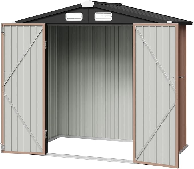 Aoxun 6x3.9 FT Shed Metal Outdoor Storage Shed Garden Shed with Lockable Doors Tool Shed Bike Shed for Backyard, Patio, Poolside (Brown)