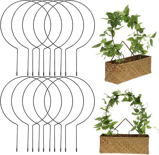 10 Pcs Black Iron Circle Trellis for Potted Plants, Indoor/Outdoor Plant Support Frames for Climbing Plants, Roses, Peas, Morning Glories
