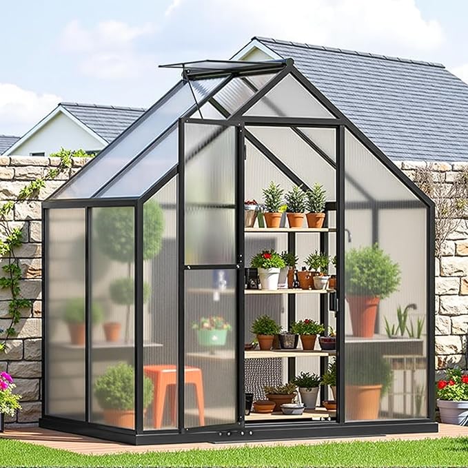6×4FT Greenhouse for Outdoors, Walk in Green Houses for Outside and Winter Garden Planting, Enhanced Aluminum Mini Greenhouse Withstands Bad Weather to Protect Vegetable or Plants
