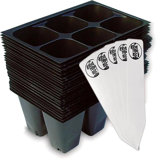 Seed Starter Trays, 144 Cells (24 Trays - 6 Cells Per Tray) + Plant Stakes