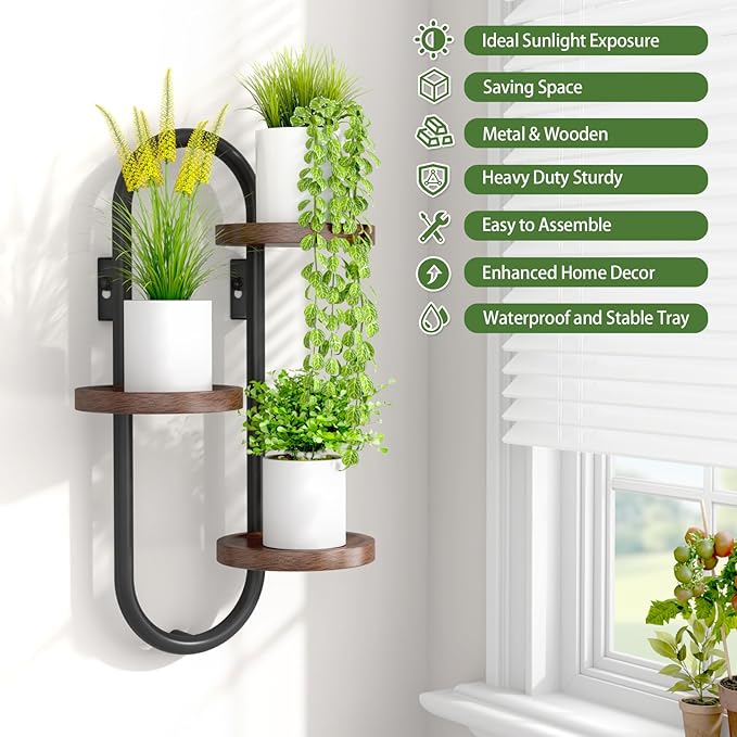 Wall Mounted Plant Stands Indoor Oval Plant Stand - 3 Tier Window Plant Shelf for Multiple Plants Space-Saving Corner Hanging Wall Stand for Small Spaces Planter Lover to Home Decor
