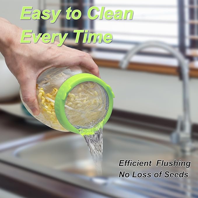 Lulonpon Sprouting Kit, 4 Sprouting Jar Kits, Wide Mouth Quart Mason Jars with Stainless Steel Screen Sprout Lids,1000ml Sprouts Growing Kit, Seed Sprouter Set for Growing Broccoli, Bean, Alfalfa ﻿