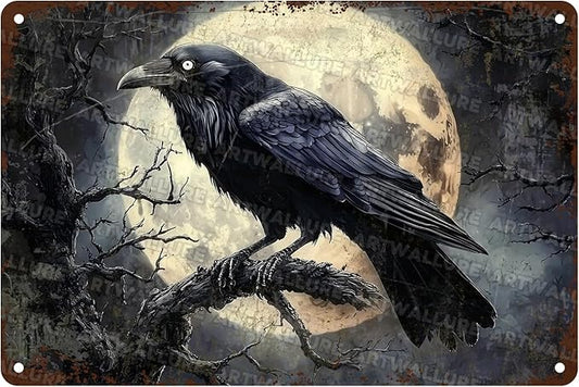 Halloween Crow Vintage Metal Tin Sign for Home Bar Kitchen Hotel Dining Room Coffee 8x12inch