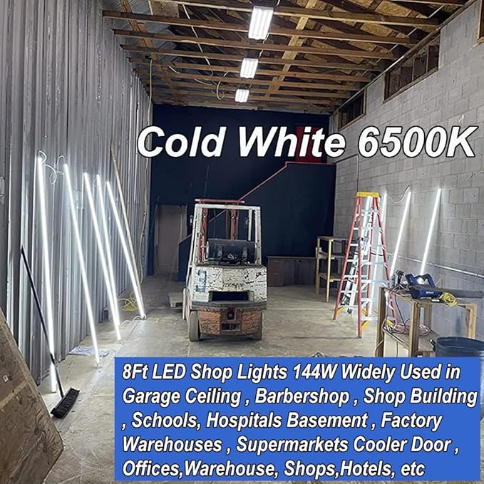 8Ft Led Shop Lights,8 Feet 8' V Shape Integrated LED Tube Light,144W 18000lm Fluorescent Clear Cover Linkable Surface Mount Lamp,Replace T8 T10 T12 Fluorescent Light Cooler Door Freezer Fixture