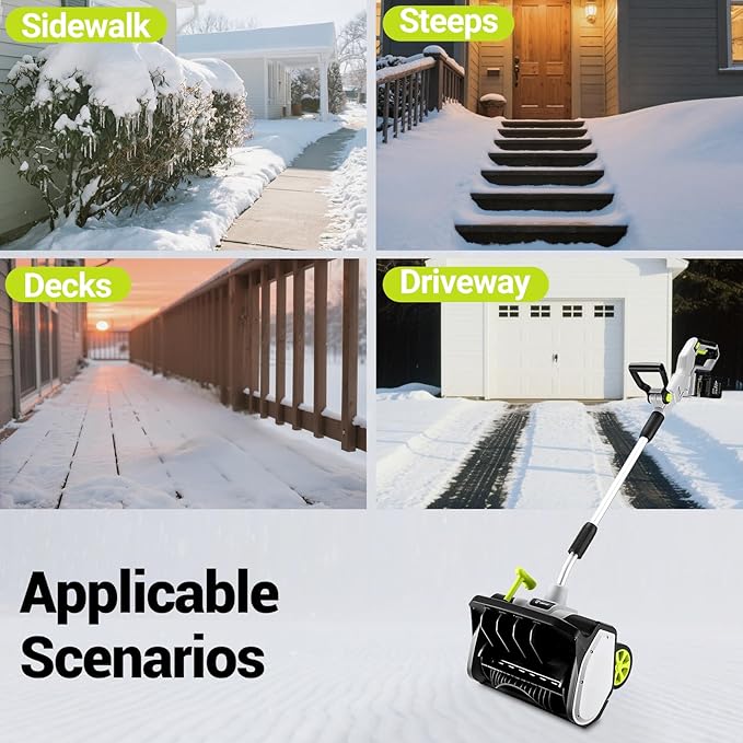 DEKOPRO Cordless Snow Shovel, 40V|17-Inch Cordless Snow Blower，Electric Snow Shovel with LED Light, Adjustable Chute, Lightweight Electric Snow Blower for Sidewalks & Stairs (2×20V Batteries)