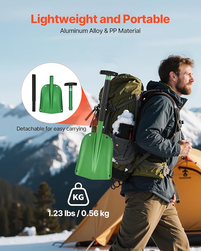 VEVOR Snow Shovel for Driveway, 8.5 in Wide Aluminum Alloy Snow Shovel with T-Shaped Handles, Large Capacity Snowplow Shovels, Portable & Lightweight Snows Removal Tool for Garden Car Camping