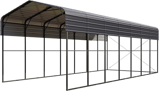 GREEN PARTY 14 x 35 ft Metal RV Carport Kits with Galvanized Steel Roof, Heavy Duty 2 Car Outdoor Car-Shed Canopy, Car Tent Metal Garage Shelter for RV, SUV, Truck, Tractors and Boats, Gray