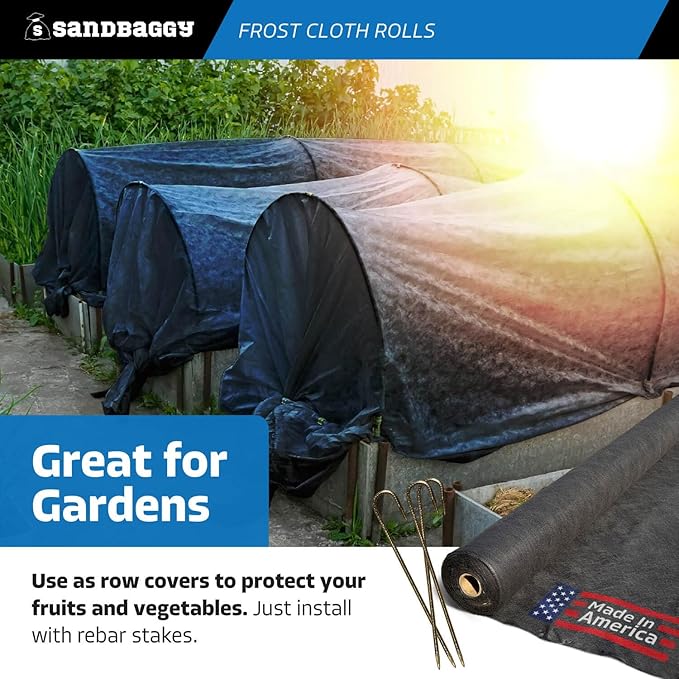 Sandbaggy Frost Cloth Rolls (15 ft x 50 ft) | Winter Cover for Shrubs, Trees, Gardens | Plant Blanket, Freeze Protection | Black, 4 oz Polypropylene (1 roll)