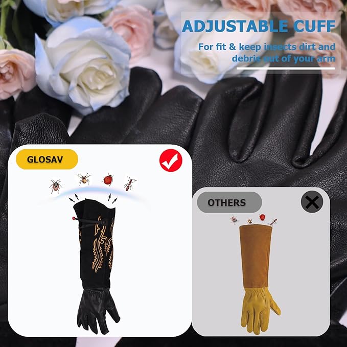 Gardening Gloves Thorn Proof for Rose Pruning & Cactus Trimming, Cowboy Western Style Long Leather Garden Gloves for Women & Men (Western Style, Medium)