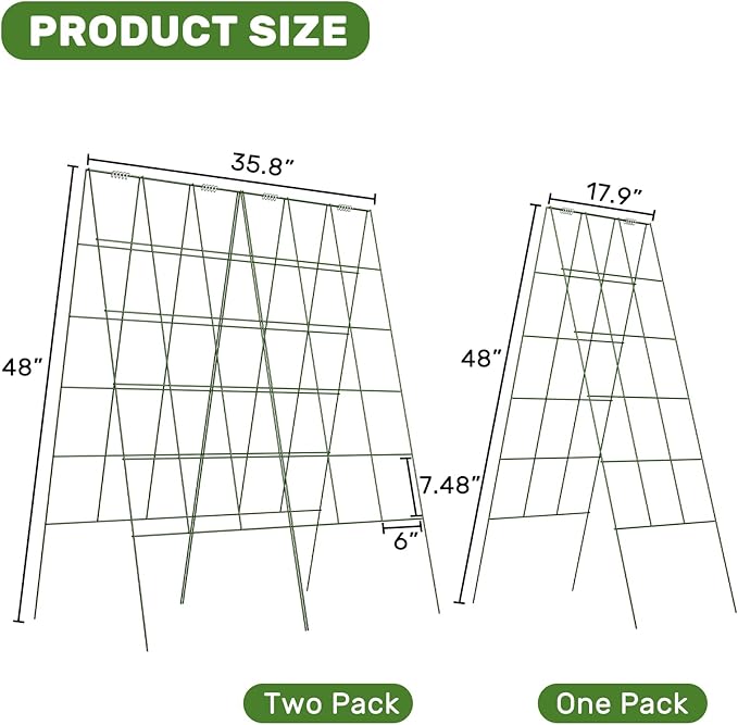 DOEWORKS Cucumber Trellis, 48" High Foldable A Frame Garden Trellis, 2 Pack, Plant Support for Climbing Cucumber, Beans, Tomatoes, Flowers, Green